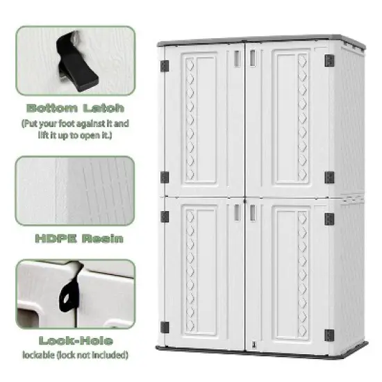 WELLFOR 385 gal Vertical Double Door Deck Box Beige image {3}