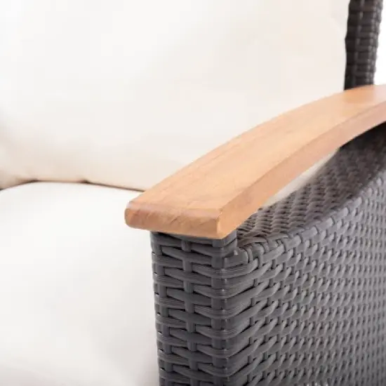 Isla Outdoor 4 Seater Chat Set with Coffee Table - Brown/Beige/Teak - Christopher Knight Home image {8}