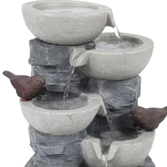 LuxenHome Gray Resin Bowls and Birds Outdoor Fountain image {4}