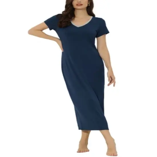 cheibear Womens Sleepwear Long Pajama Dress with Side Slit Nightshirt Lounge Nightgown image {6}