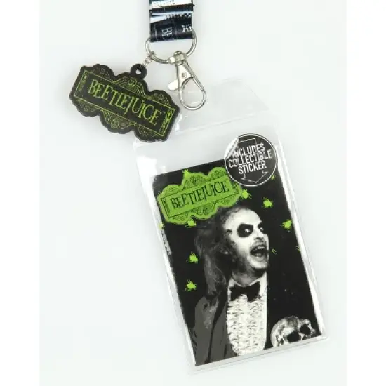 Beetlejuice Never Trust The Living Lanyard ID Holder, Rubber Charm And Sticker image {3}