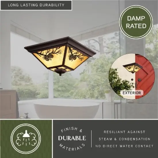 VAXCEL Douglas Warm Bronze Rustic Outdoor Flush Mount Ceiling Light Pine Cone Motif Amber Glass image {4}