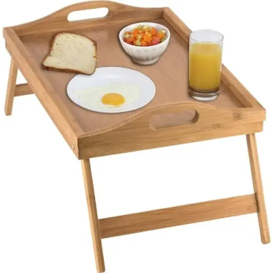 Homeitusa Bamboo Bed Trays: Large Bed Table with Folding Legs, Serving Tray with Handles, Wooden Breakfast Tray with Legs and Handles image {7}