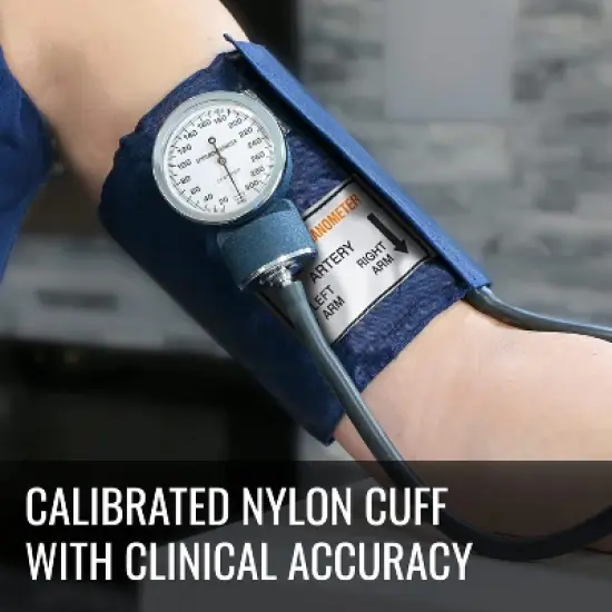 MABIS Aneroid Sphygmomanometer Manual Blood Pressure Monitor with Calibrated Nylon Cuff, Adult Size, Blue image {2}