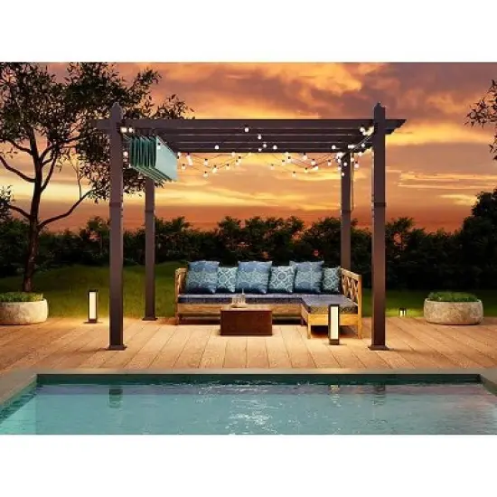 Aluminum Pergola w/ Retractable Canopy - Heavy-Duty UV-Resistant for Deck, Backyard image {6}
