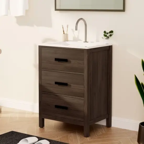 Hyleory 24" KD Freestanding Bathroom Vanity with Resin Single Sink, 3 Drawers image {4}