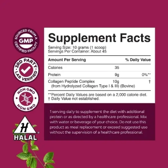 Multi Collagen Protein Powder, Keto Hydrolyzed Collagen Peptides for Hair Skin & Nails Vitamins, Unflavored, Nature's Craft, 16oz (45 servings) image {2}