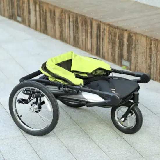 PawHut Dog Stroller, 3 Wheels Pet Stroller w/ One-Hand Fold, Rubber Wheels, Storage Bag, Soft Cushion, Safety Leash, for S & M Dogs, Yellowish Green image {4}