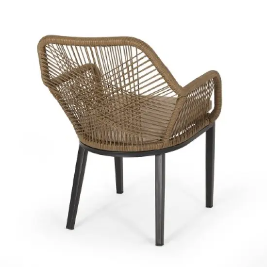 Russel 3pc Outdoor Wicker 2 Seater Chat Set - Light Brown/Beige - Christopher Knight Home image {4}