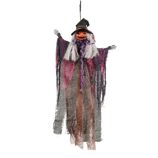 Morris Costumes 23 1/2" Hanging Pumpkin Head Witch Halloween Decoration image {1}