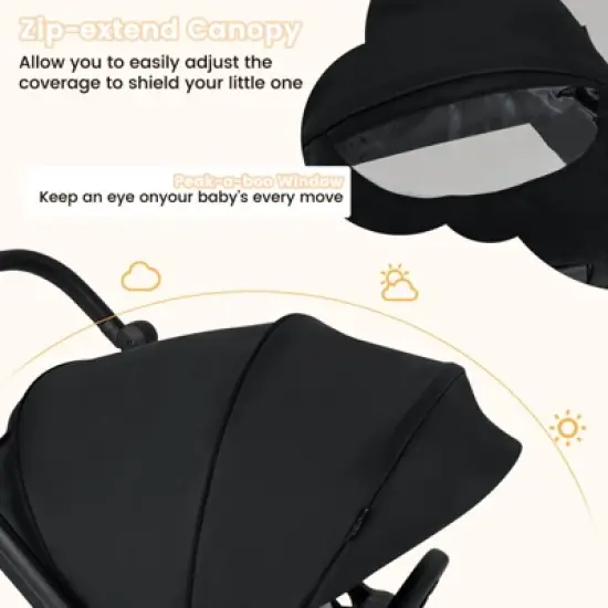 Safstar Baby Stroller Foldable Infant Pram Stroller w/ Reclining Backrest Handle image {6}