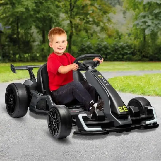 24V Kids Electric Drift Go-Kart, Adjustable Seat, 4 Speed Modes, LED Lights, Music & Horn, Battery-Powered Ride-On for Ages 6-12, Grey image {6}