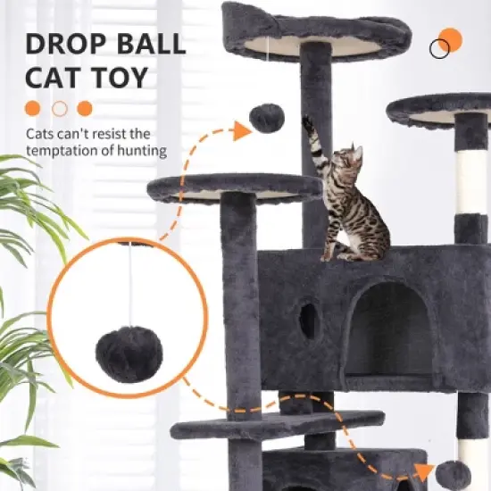 FDW 54/62/70/81 in Cat Tree Tower​​ Multi-Level Scratching Post & Play House for Indoor Cats/Kittens image {2}