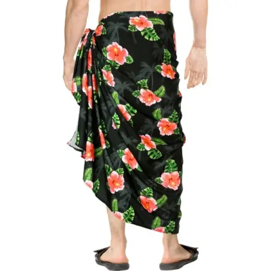 LA LEELA Men's Sarong Wrap Swim Bath Pareo One Size Metal Flower Leaf Palm Tree image {2}