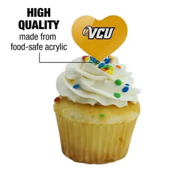 NCAA Virginia Commonwealth University Rams Logo Heart Love Cupcake Picks Toppers Decoration Set of 6 image {2}