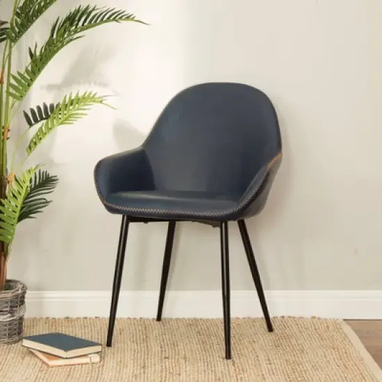 Set of 2 Mid Century Modern Vintage Leatherette Dining Armchair Navy Blue - Glitzhome image {1}