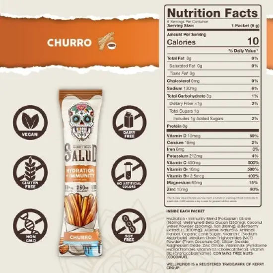 Salud Hydration + Immunity Churro Electrolyte Drink Mix - 6pk/0.21oz Packet Sticks image {3}