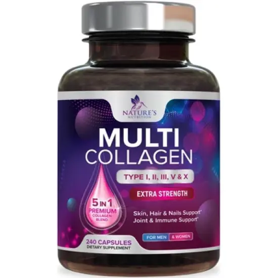 Multi Collagen Supplement, Type I, II, III, V, X Collagen Pills, Collagen Supplements, Hair, Skin, Nail & Joint - 240 Capsules By Nature's Nutrition image {7}