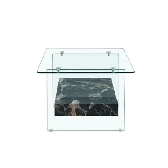 INFURNIC Patio End Tables Modern Rectangular Dining Table, Glass Table Top, Suitable for Small Space, Apartment, Studio,  Black, 43.3"*23.6"*16.7" image {5}