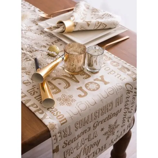Design Imports  Christmas Gold Holiday Collage Printed Metallic Table Runner, Gold, 14X108" image {3}