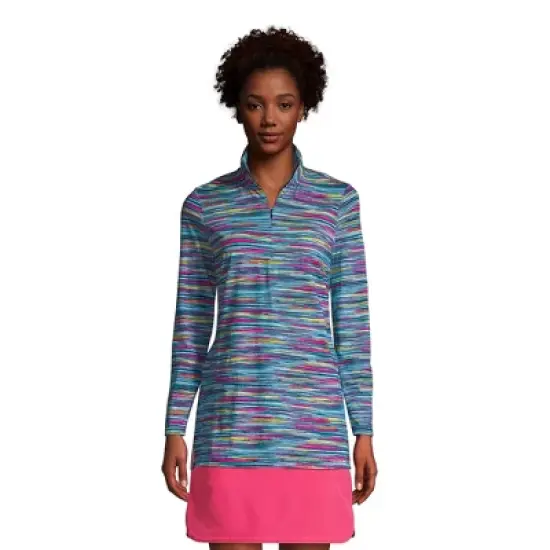 Lands' End Women's Quarter Zip Long Sleeve Tunic Rash Guard Cover-up UPF 50 Sun Protection image {9}