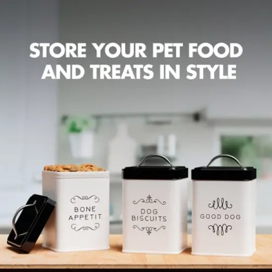 Amici Pet Sparky Bone Appetit Metal Storage Canister, 36 oz. , White & Black image {6}