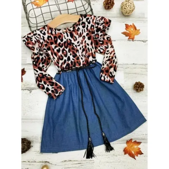 Girls Fierce & Fab Leopard Denim Dress - Mia Belle Girls image {3}