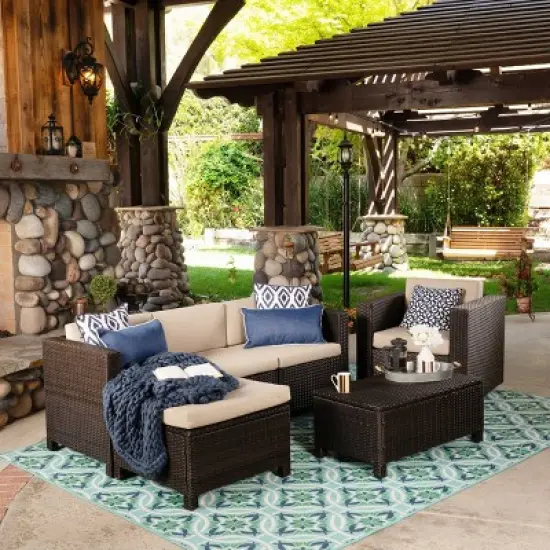 Puerta 6pc Wicker Seating Set - Dark Brown/Beige - Christopher Knight Home image {1}