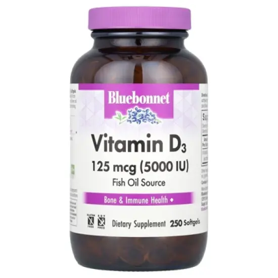 Bluebonnet Nutrition Vitamin D3, 125 mcg (5,000 IU), 250 Softgels image {4}