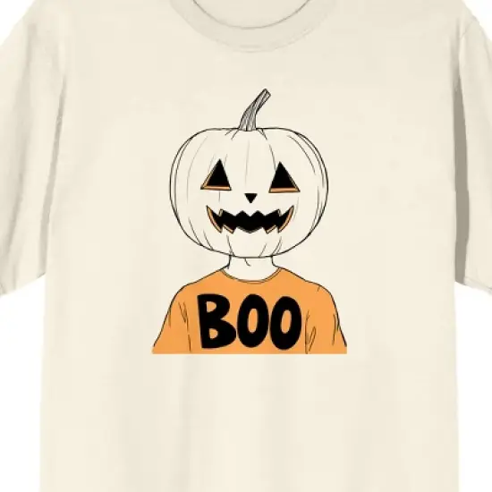 Kids Halloween Jack O Lantern Boy "Boo" Youth Natural Short Sleeve Crew Neck Tee image {1}