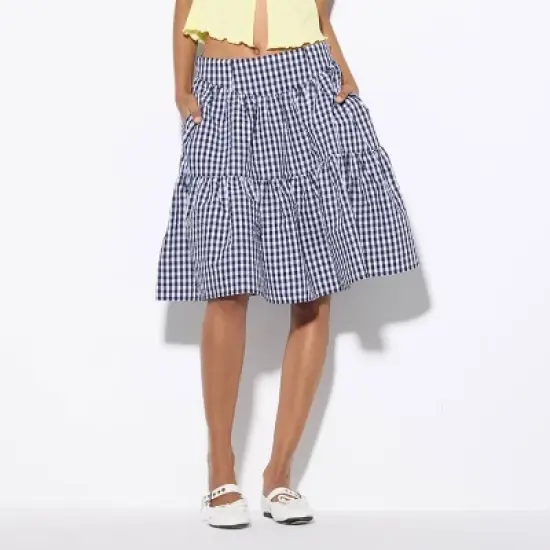 Women's Low-Rise Tiered Midi Skirt - Wild Fable&trade; Navy Blue Gingham image {2}
