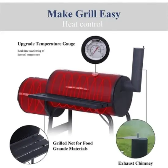 SUGIFT Heavy-Duty Charcoal BBQ Grill and Offset Smoker in Black image {4}