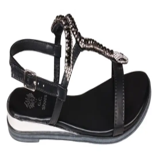 GC Shoes Lidia Metallic Embellished Slingback Flat Sandals image {1}