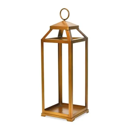HomeRoots 29" Gold Geometric Metal Floor Lantern Candle Holder image {4}