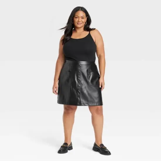 Women's Faux Leather Mini A-Line Skirt - Ava & Viv&trade; image {2}