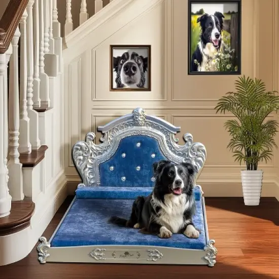 Artloge Luxury Pet Bed High-end Dutch Velvet Dog Bed Noble Pet Dog Cat Sofa Upholstered Cat Couch  with Washable Cover & Carved Headboard image {8}