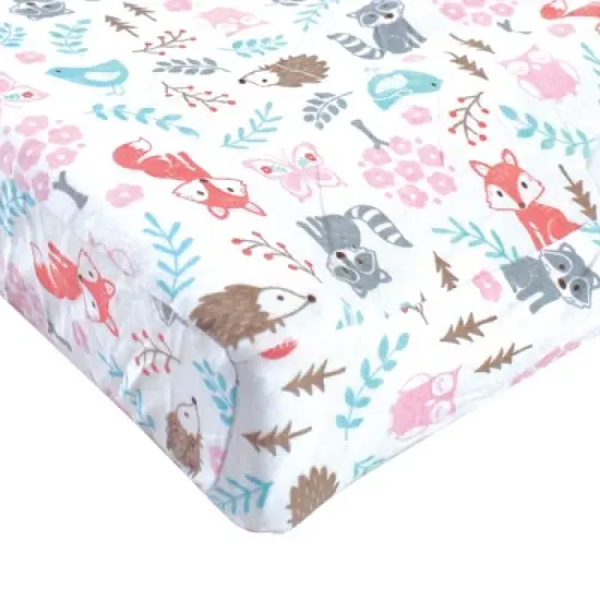 Hudson Baby Infant Girl Cotton Changing Pad Cover, Woodland Fox, One Size image {2}