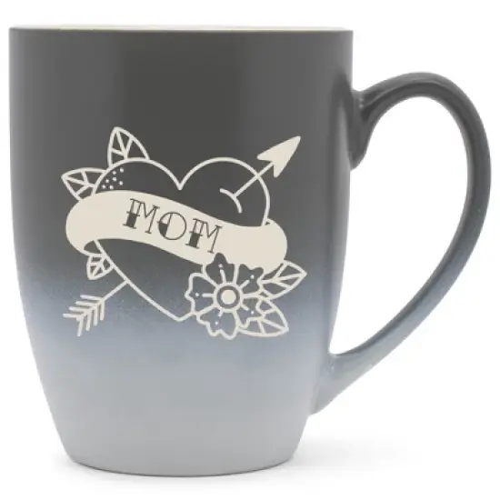 100 North Floral Heart 10 Ounce Gray and White Two Toned Ombre, Comfortably Fits Your Hands, Ceramic Tea Coffee Cup Mug, Mom image {1}