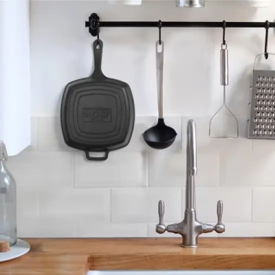 COMMERCIAL CHEF Pre-Seasoned Cast Iron Square Grill Pan 10.5" for Searing, Black image {2}