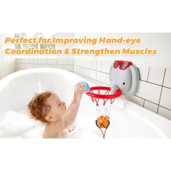 Hape: Elephant Pal Bathtub Basketball Hoop with 4 Floating Soft Balls image {4}