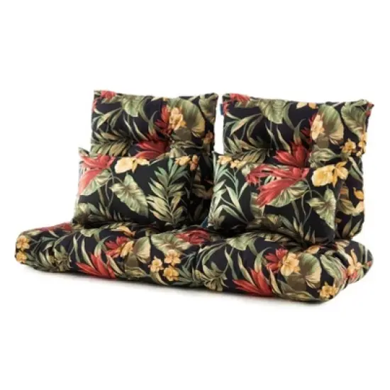 ARTPLAN Outdoor Cushions for Settee,Wicker Loveseat Cushions with Tie,Tufted Patio Cushions 2 U-Shaped Set of 5 Piece,L44xW19，Floral image {15}