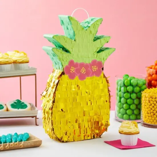 Blue Panda Pineapple Pinata for Hawaiian Luau Party Decorations, Kids Birthday, 16.5 x 10 x 3 In image {1}