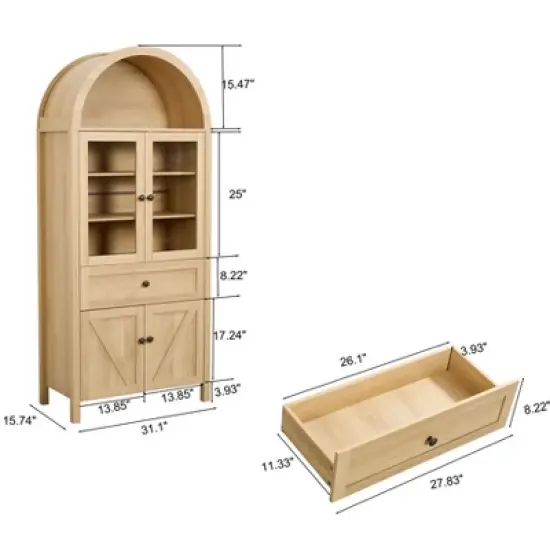 NicBex Vintage Tall Dome Kitchen Pantry Cabinet with Storage Drawer & Glass Doors,Versatile Cupboard Buffet Cabinet for Kitchen,Dining Room image {4}