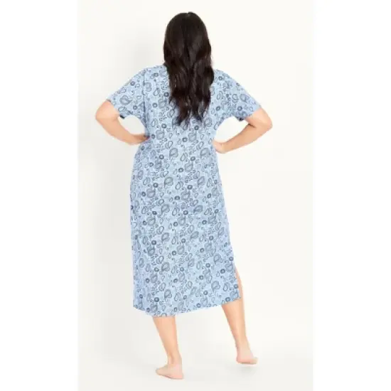 Women's Plus Size Paisley Sleep Dress  - Blue | EVANS image {1}