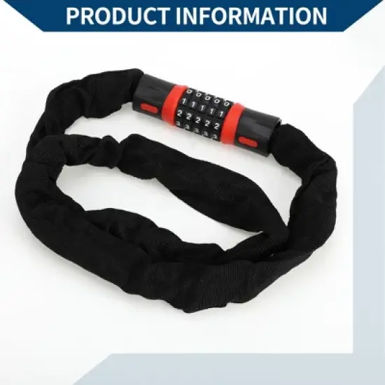Unique Bargains Security Chain Combination Padlock Resettable 5 Digit Bike Lock Black Red 47.24" image {4}