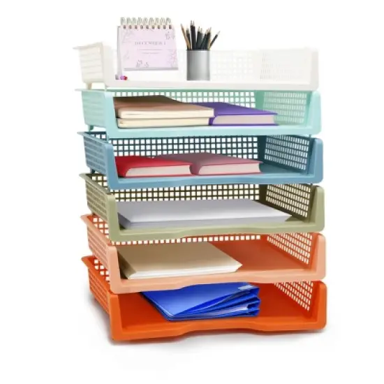 4E's Novelty 6 Pack Stackable Trays for Classroom, Durable Organizer With Classy Colours, Boho Paper Tray for Classroom, Durable Classrooms Paper Tray image {7}