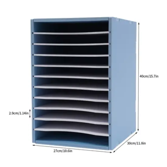 YIYIBYUS Vertical Desktop Sorter, 11 Compartment, Blue, Letter-size Shelves image {3}