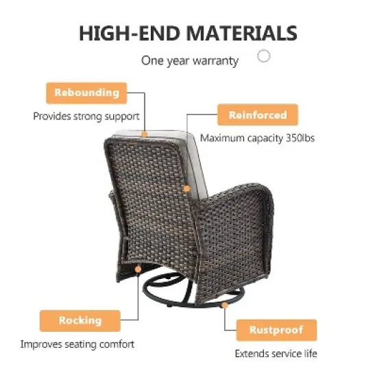 POCASSY 7 Piece Outdoor Patio Furniture Set with Fire Pit Table, Brown Rattan Wicker Modern Patio Furniture Set with Propane Fire Pit image {11}