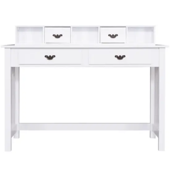 Costway Writing Desk Mission White Home Office Computer Desk 4 Drawer image {6}