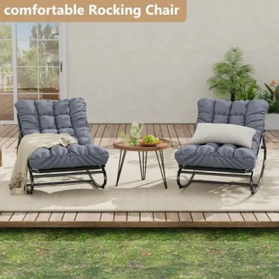 Outdoor Rocking Chairs, Comfortable Lounging Chair with Removable Cushions, Sturdy Metal Frame, Padded Seat for Patio, Garden, Nursery, Or Living Room image {1}